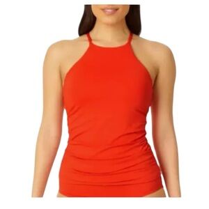 Anne Cole Red Spice High Neck Tankini Shirred Size Small NEW Style 23MT20601